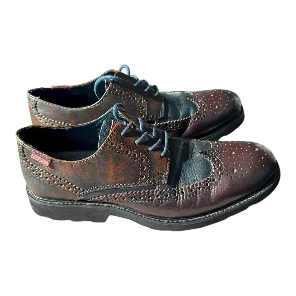 Pikolinos Wingtop Light Weight Brown Blue Leather Sz 39 6.5M/8.5W Oxford Loafers